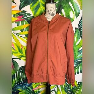 Frank & Oak M Red Brown Full Zip Cotton Lightweight Fall Preppy Bomber Jacket